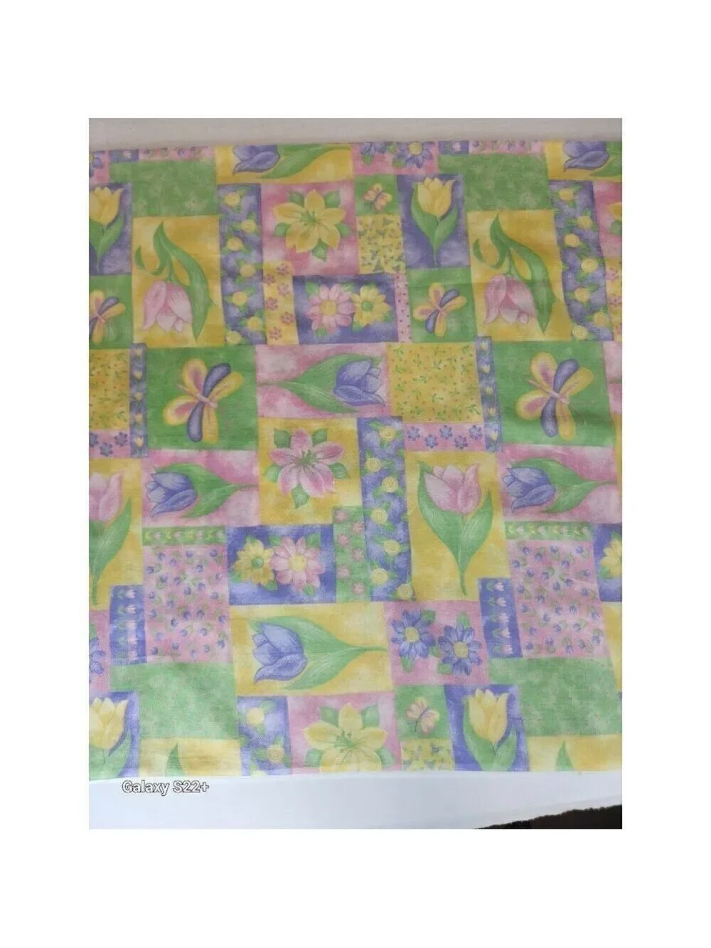 Floral Garden Patchwork Fabric Spring Tulips Daisies & Butterflies Bright Pastel